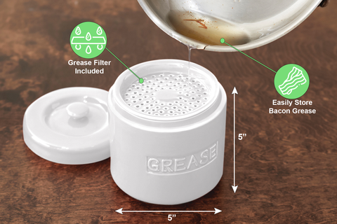 Porcelain White Cooking Kitchen Grease Container | 5” x 5" x 5"