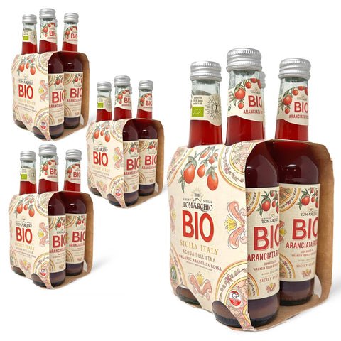 Tomarchio Organic Sicilian Blood Orange Soda, 4 x 9.3 Fl Oz (275ml) – Italian Sparkling Fruit Juice Drink