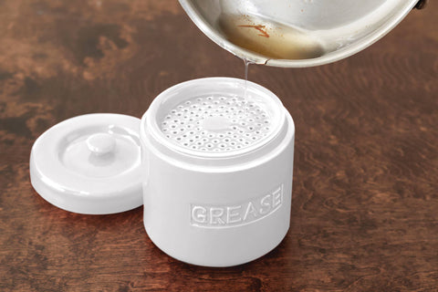 Porcelain White Cooking Kitchen Grease Container | 5” x 5" x 5"