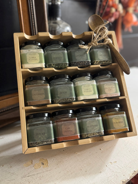 12-Jar Bamboo Spice Display Set (Refillable) | PRESALE