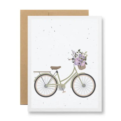 Plantable Greeting Card -  Bicycle with A Basket of Flowers