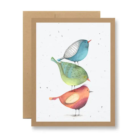 Plantable Greeting Card - Watercolor Birds in A Stack