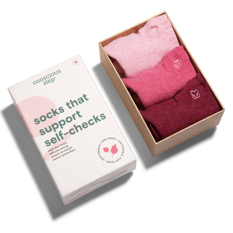 Boxed Set Ankle Socks that Support Self-Checks for Breast Cancer