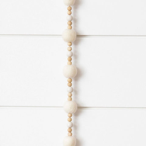 Garland - Cream Felt Balls And Wood Beads