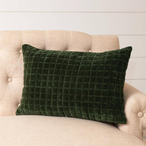 Quilted Cotton Velvet Throw Pillow | Forest Green