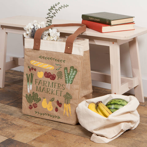 Farmers Market Large Burlap Market Tote