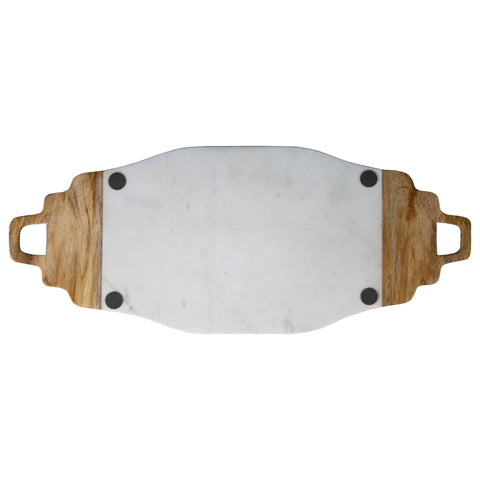 Alice White Marble and Wood Handled Kitchen Serving Board