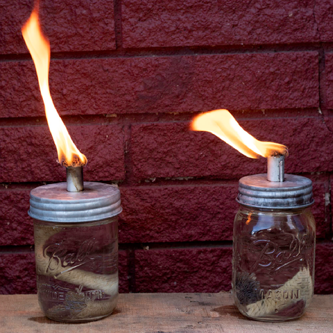 Tiki Torch Oil Lamp Lid in Galvanized Metal for Mason Jars