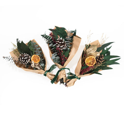 Hand Gathered Petite Winter 12" Holiday Bouquet | Gold Leaf & Willow Eucalyptus