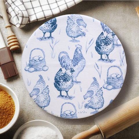 Reusable 100% Cotton Bowl Cover | Indigo Chickens