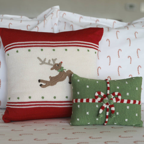 Gift Mini Christmas Pillow | Green & Ecru