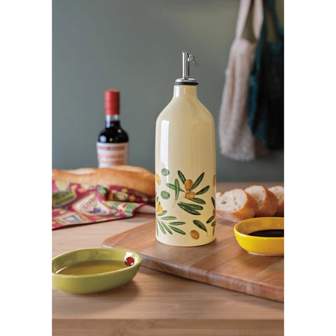 Stoneware & Stainless Steel Olive Oil Cruet - 16oz | Olive Leaf
