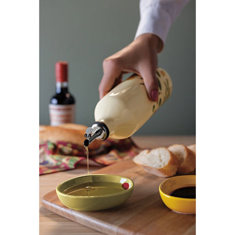 Stoneware & Stainless Steel Olive Oil Cruet - 16oz | Olive Leaf