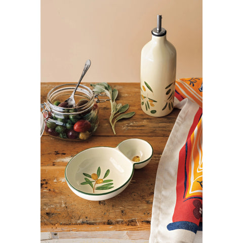 Stoneware & Stainless Steel Olive Oil Cruet - 16oz | Olive Leaf