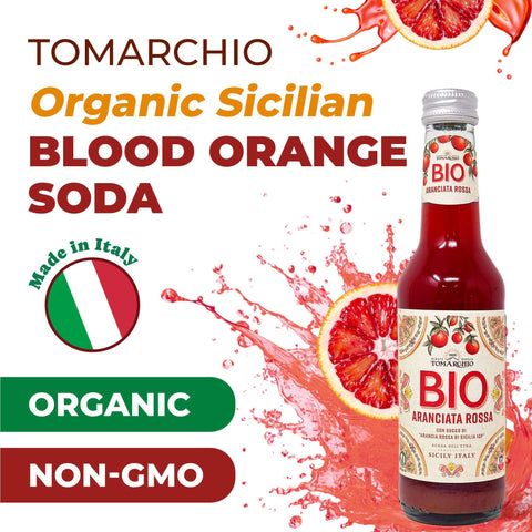 Tomarchio Organic Sicilian Blood Orange Soda, 4 x 9.3 Fl Oz (275ml) – Italian Sparkling Fruit Juice Drink