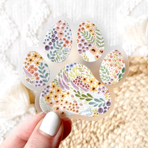 Clear Floral Paw Print Sticker, 2.75x2.75 in.