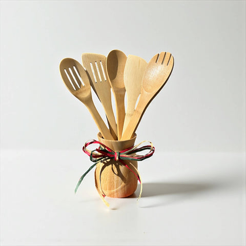 Bamboo Kitchen Utensil Set | 6 Piece w/ Crock