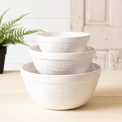 White Cottage Ceramic Mixing Bowls | Set of 3