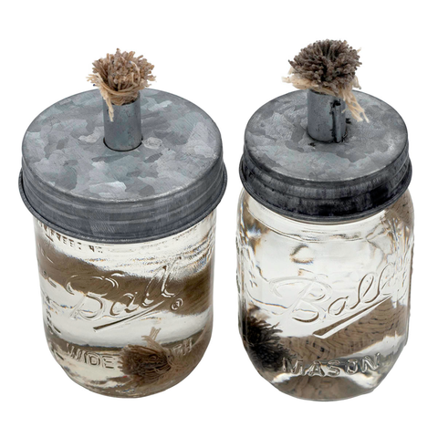 Tiki Torch Oil Lamp Lid in Galvanized Metal for Mason Jars