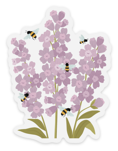 Removable, Waterproof Lavender & Bees Sticker 2.5x3.2in