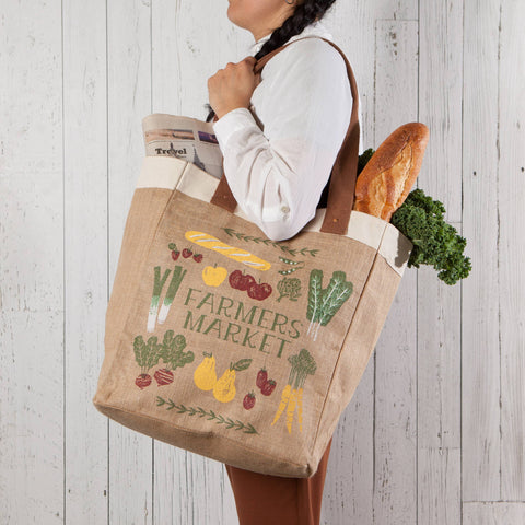 Farmers Market Large Burlap Market Tote
