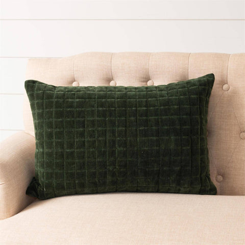 Quilted Cotton Velvet Throw Pillow | Forest Green