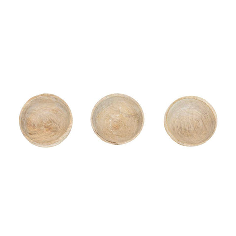 Ashton Set 3 Whitewash Wood Pinch Bowls With Leather Tie