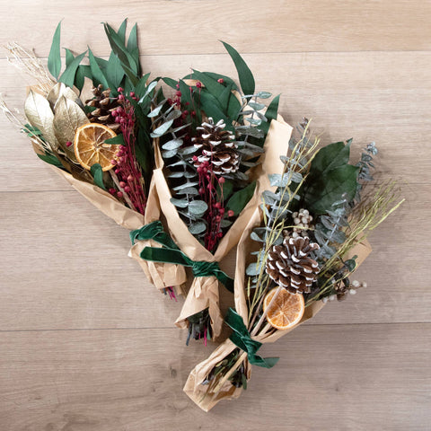 Hand Gathered Petite Winter 12" Holiday Bouquet | Gold Leaf & Willow Eucalyptus