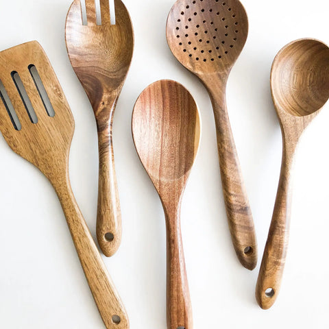 Natural Acacia Wood Kitchen Utensils | Set of 5