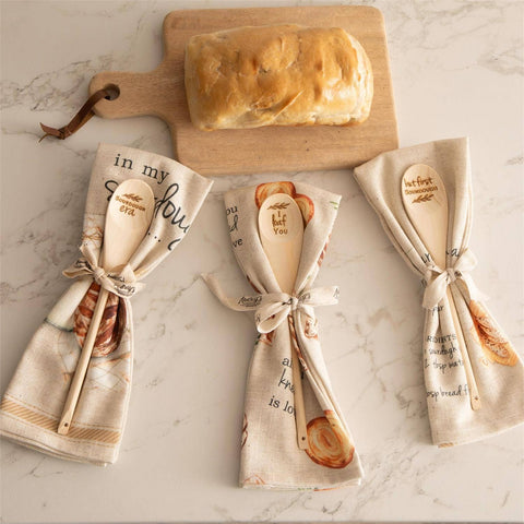 Wooden Spoon And Tea Towel Gift Set - Sourdough Themed