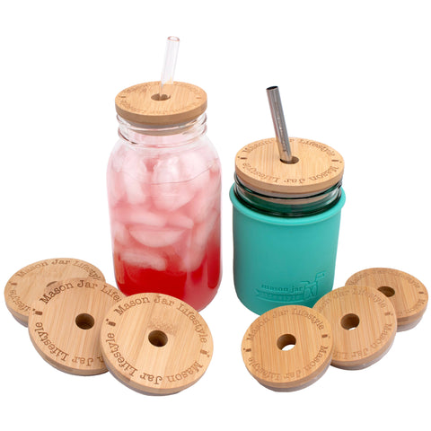 Bamboo Straw Hole Tumbler Lid for Mason Jars