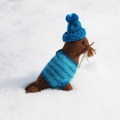 Handmade Knit Walrus Holiday Ornament