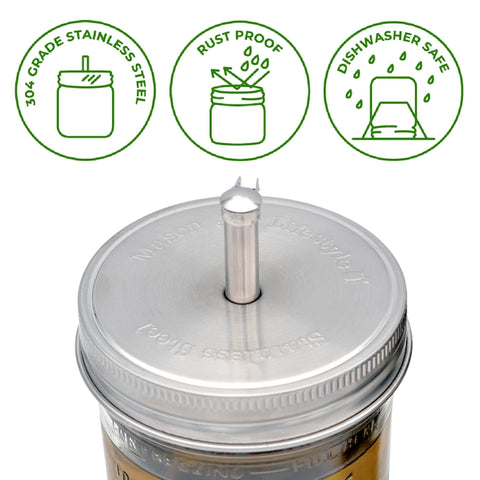 Stainless Steel Pour Spout Oil Cruet Lids For Mason Jars | 2 Pack