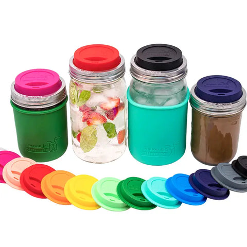 Silicone Drinking Lid with Stainless Steel Band for Jars