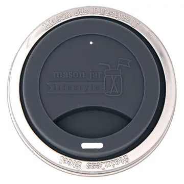 Silicone Drinking Lid with Stainless Steel Band for Jars