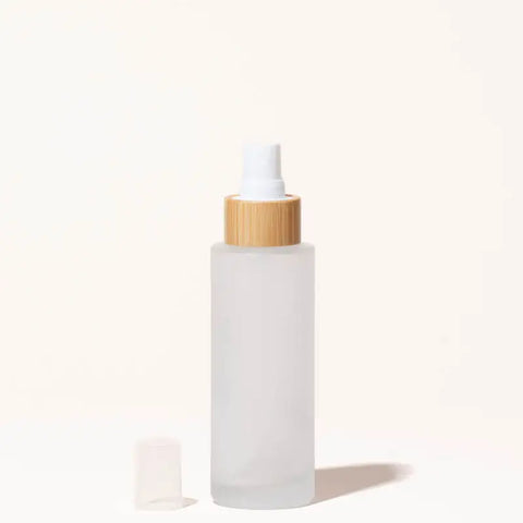 3.4 oz / 100 ml frosted glass & bamboo spray bottle